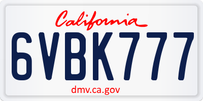 CA license plate 6VBK777