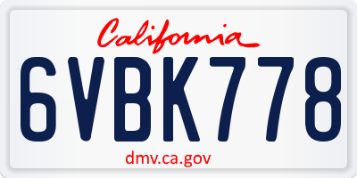CA license plate 6VBK778
