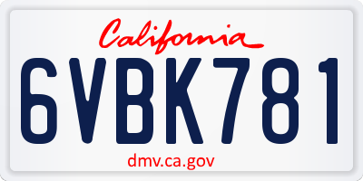 CA license plate 6VBK781