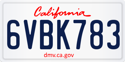 CA license plate 6VBK783