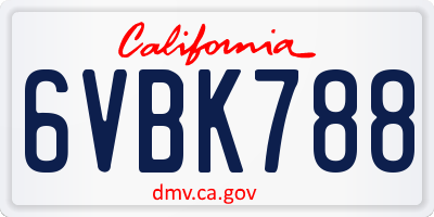 CA license plate 6VBK788