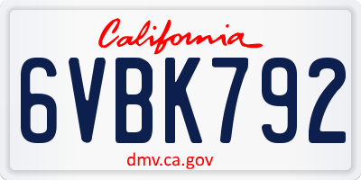 CA license plate 6VBK792