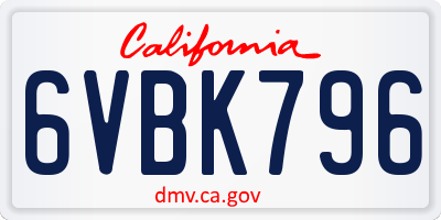 CA license plate 6VBK796