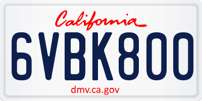CA license plate 6VBK800