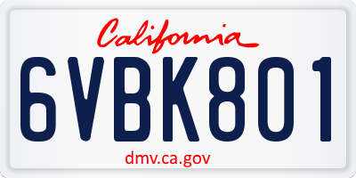 CA license plate 6VBK801