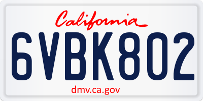 CA license plate 6VBK802