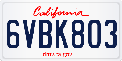 CA license plate 6VBK803
