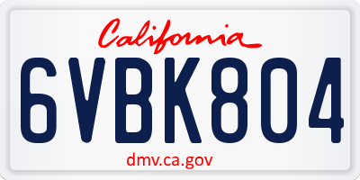CA license plate 6VBK804