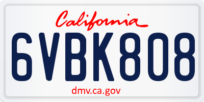 CA license plate 6VBK808