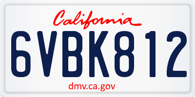 CA license plate 6VBK812