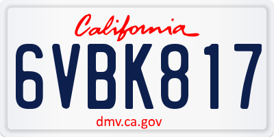 CA license plate 6VBK817