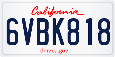CA license plate 6VBK818