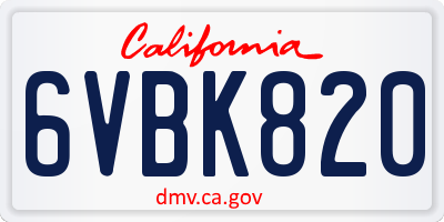 CA license plate 6VBK820
