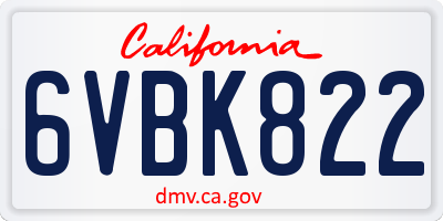 CA license plate 6VBK822