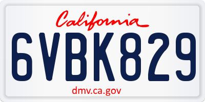 CA license plate 6VBK829
