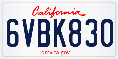 CA license plate 6VBK830