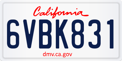 CA license plate 6VBK831