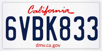 CA license plate 6VBK833