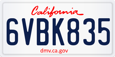 CA license plate 6VBK835