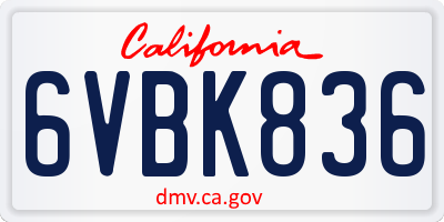 CA license plate 6VBK836