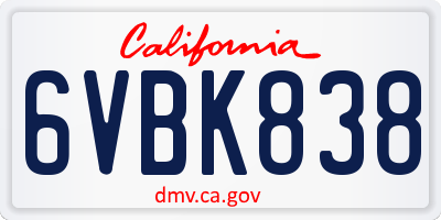 CA license plate 6VBK838