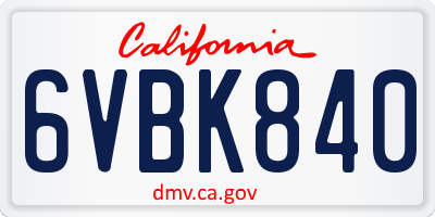 CA license plate 6VBK840