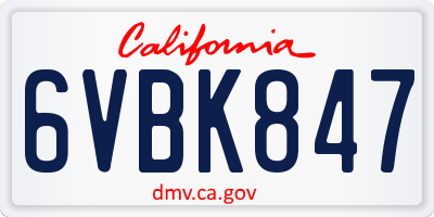 CA license plate 6VBK847