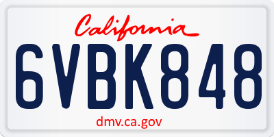 CA license plate 6VBK848