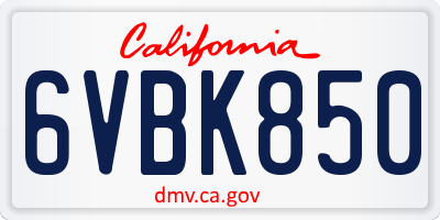 CA license plate 6VBK850