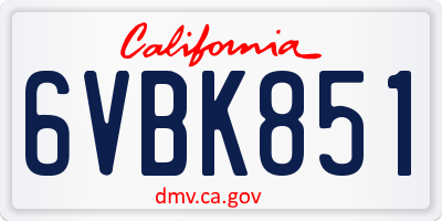 CA license plate 6VBK851