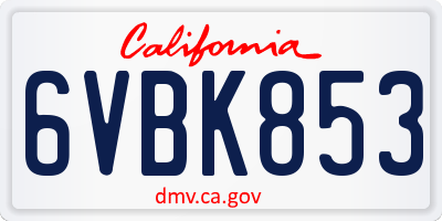 CA license plate 6VBK853