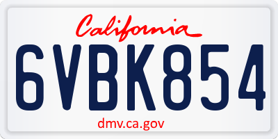 CA license plate 6VBK854