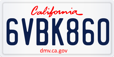 CA license plate 6VBK860