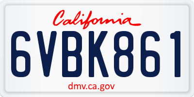 CA license plate 6VBK861