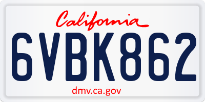 CA license plate 6VBK862
