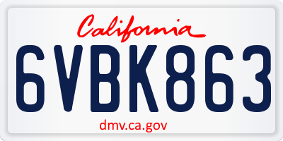 CA license plate 6VBK863