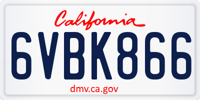 CA license plate 6VBK866