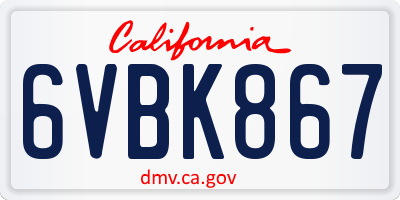 CA license plate 6VBK867