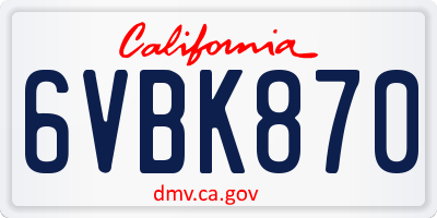 CA license plate 6VBK870