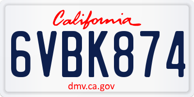 CA license plate 6VBK874
