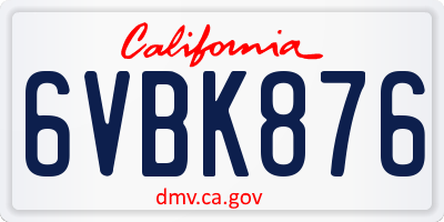 CA license plate 6VBK876