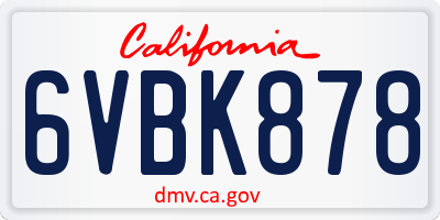 CA license plate 6VBK878