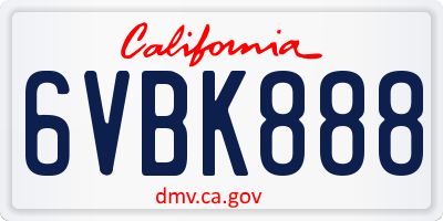 CA license plate 6VBK888