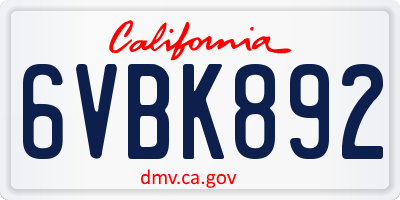 CA license plate 6VBK892