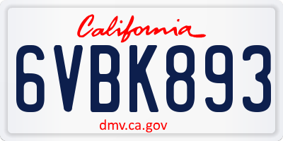 CA license plate 6VBK893