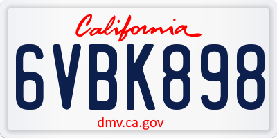 CA license plate 6VBK898