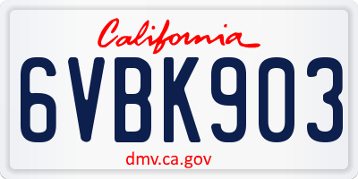 CA license plate 6VBK903
