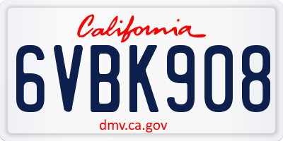 CA license plate 6VBK908