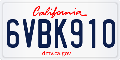 CA license plate 6VBK910