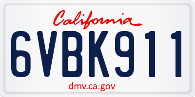 CA license plate 6VBK911